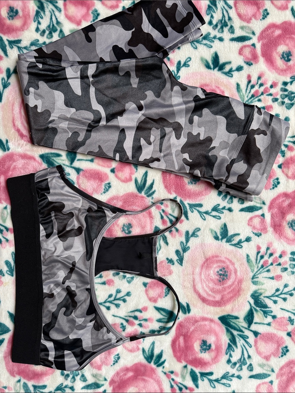 Gray Camo Sports Bra & Leggings Set